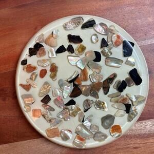 Vintage 1970s Abalone Shell Lucite Trivet Pot Holder Hot Plate